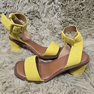 Franco Sarto Yellow Suede Block Heel Sandals